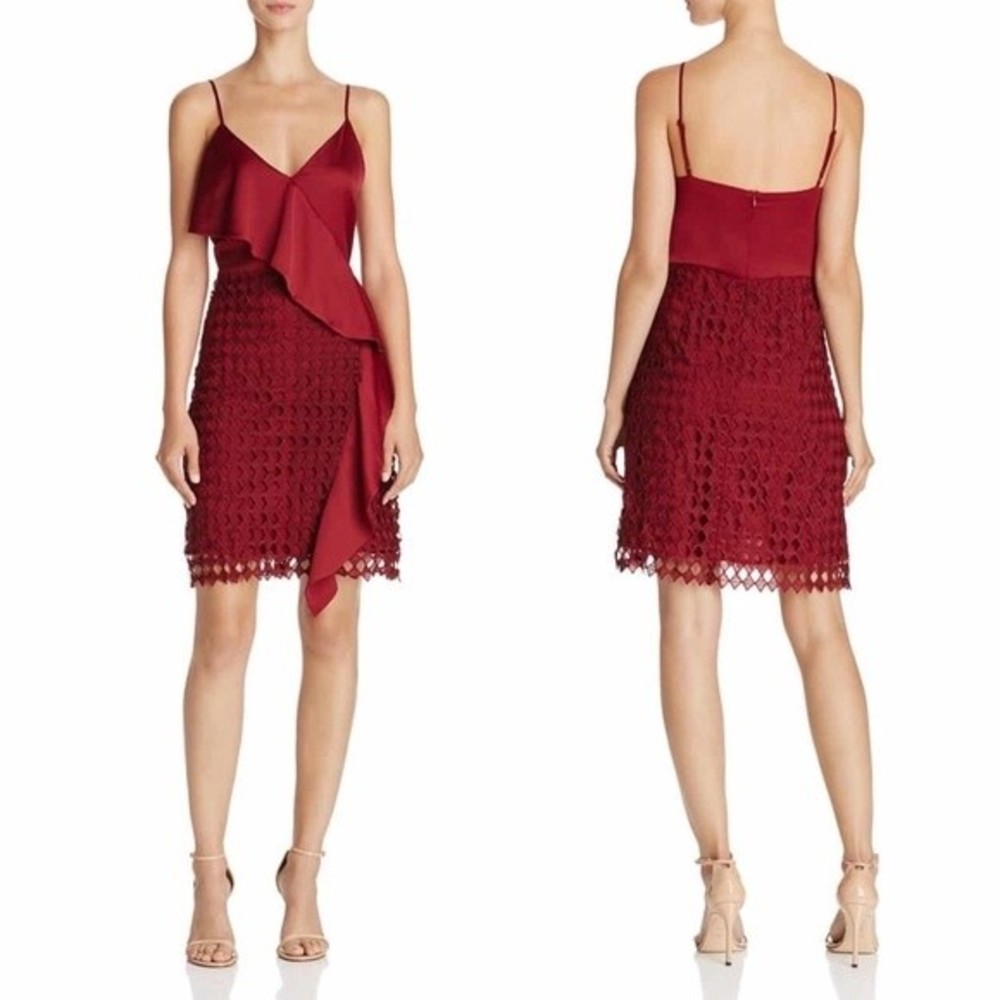 NWOT Lucy Paris Brenda Ruffle Red Lace Dress M